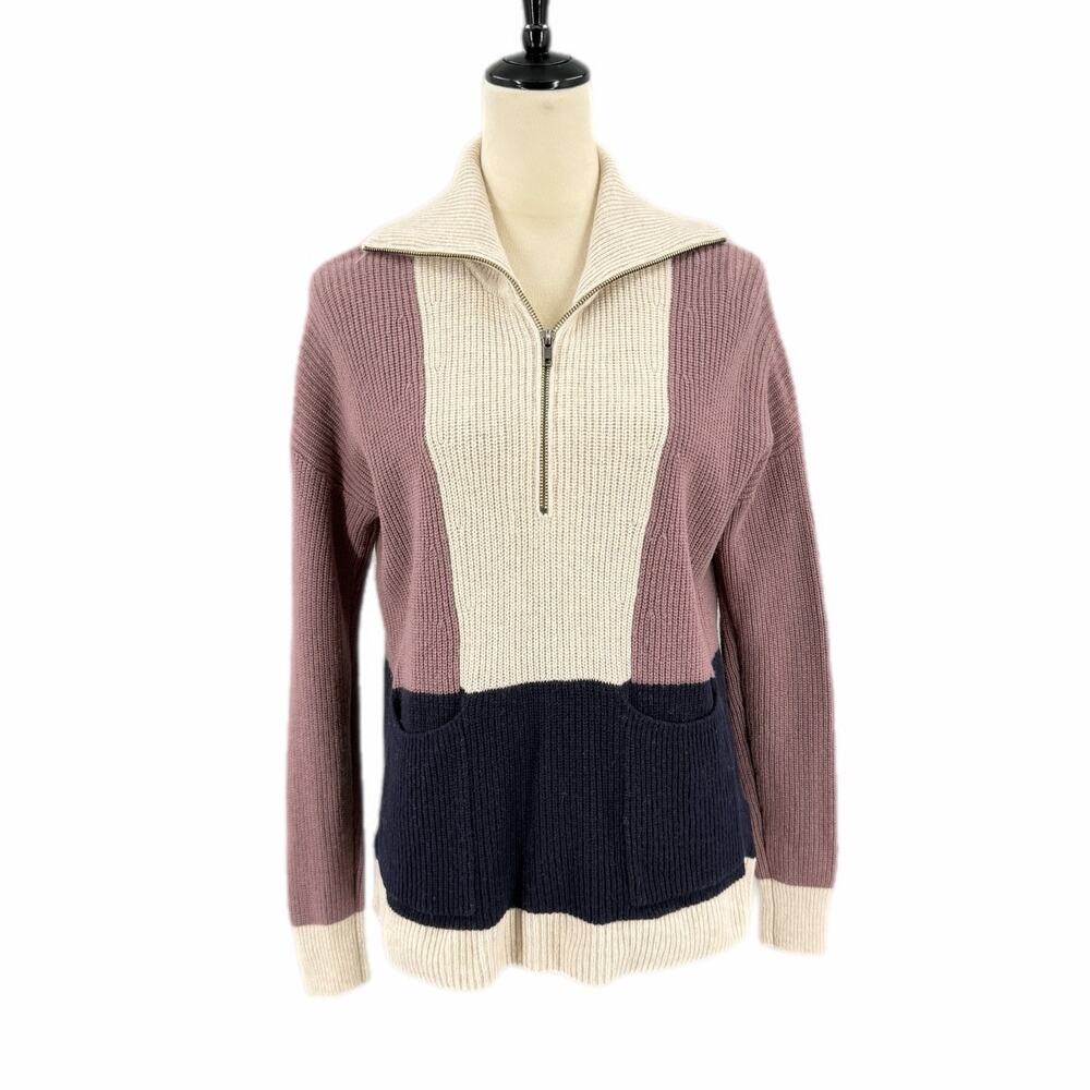 Madewell Colorblock Chunky Knit School Layering Warm Pullover Half Zip Sweater